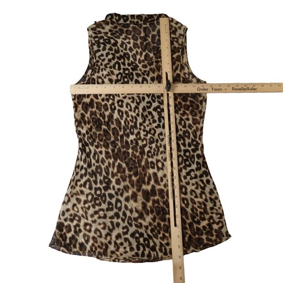 NEW YORK & CO Top Women's Ruffled V-Neck Sleeveless Leopard Brown 4 - Picture 5 of 9